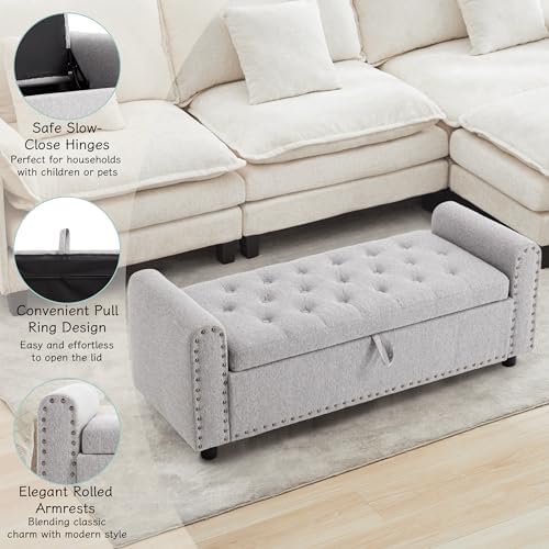 ottoman with storage, tufted storage bench for bedroom on a desk or shelf