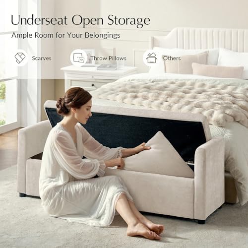 hulala home 59" storage bench with 2 throw, close-up detail
