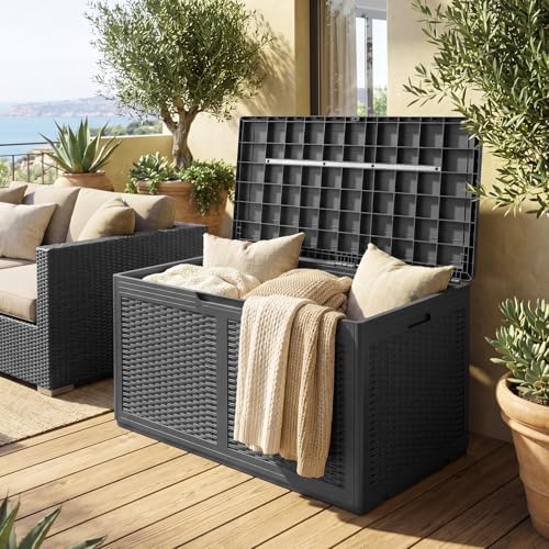 tangkula 100 gallon outdoor storage box, lockable outdoor, view 9