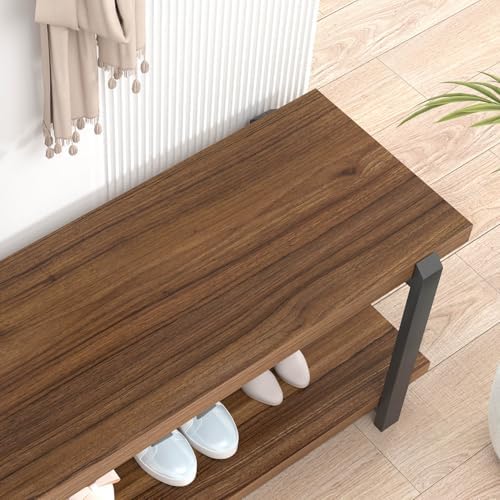 foluban entryway bench with shoe storage, modern end, side view