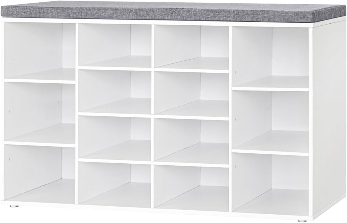 dinzi lvj shoe storage bench with cushion, 14-cubby, main product view