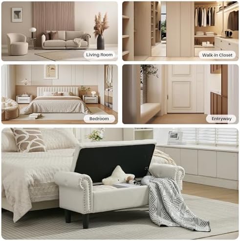 softhion 50" storage bench for bedroom, linen upholstered, package contents