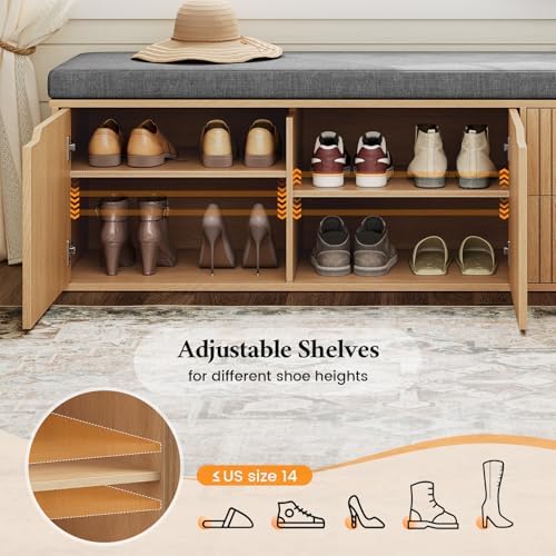 59" storage bench with drawer, 2-tier shoe bench, side view