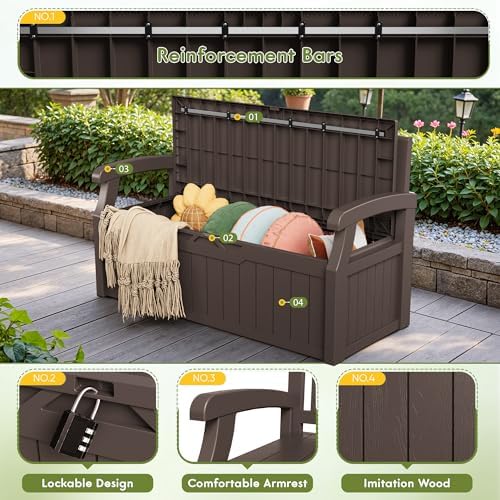 greesum 80 gallon outdoor storage bench deck box, side view