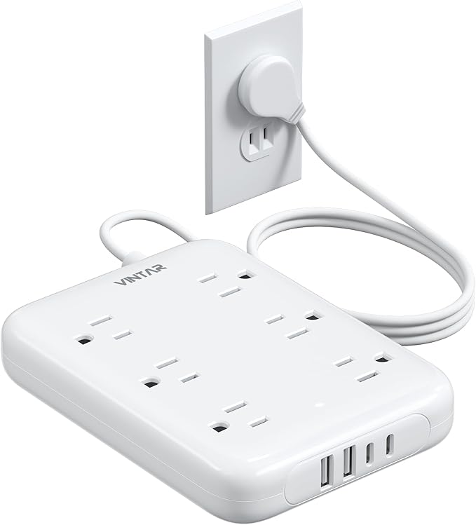 2 Prong Power Strip, VINTAR 2 Prong to 3 Prong Outlet Adapter, 6ft Extension by VINTAR
