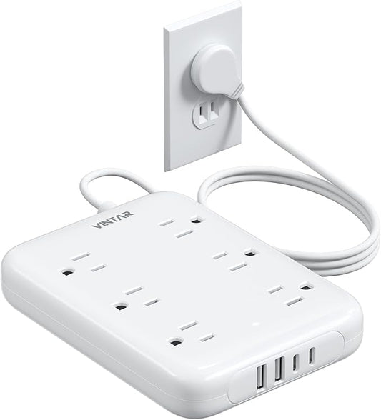 2 Prong Power Strip, VINTAR 2 Prong to 3 Prong Outlet Adapter, 6ft Extension by VINTAR
