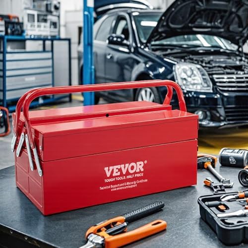 vevor metal tool box, 14-inch, 2-tier 3-tray portable, front angle view