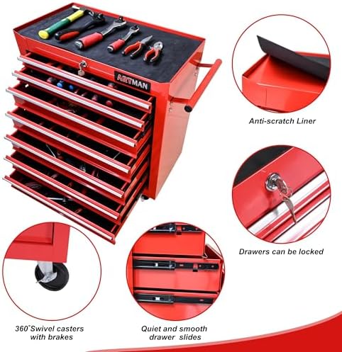 7 drawers rolling tool cart on wheels, multifunctional showing dimensions