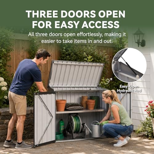 aoxun outdoor storage cabinet 20cu.ft metal storage shed, side view