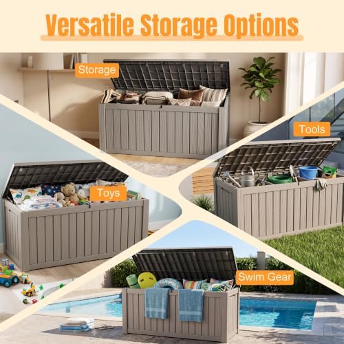 outdoor storage box, 240 gal waterproof resin deck, side view