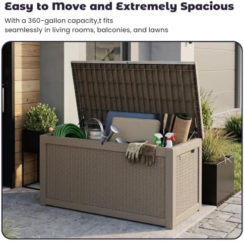 patiozen 360 gallon outdoor storage box, heavy duty shown in use