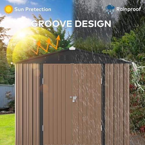 gizoon 8 x 6 ft outdoor storage shed showing dimensions