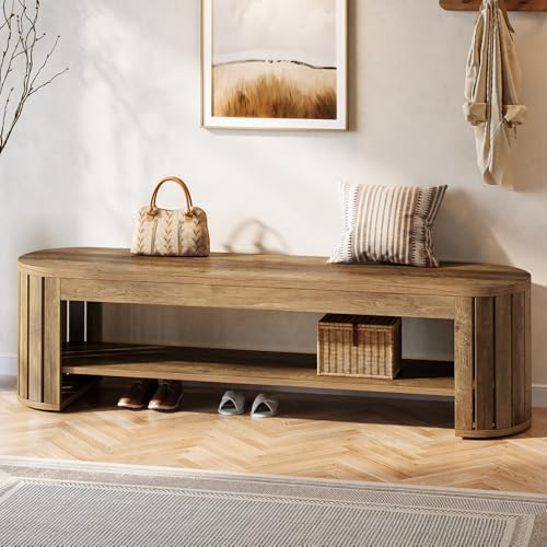 tribesigns 63" wooden entryway bench with shoe storage, side view