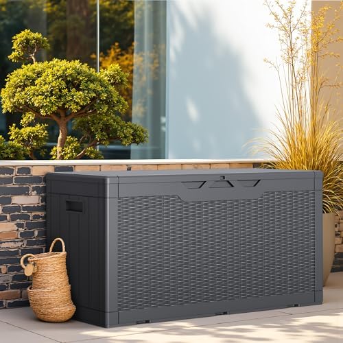 greesum outdoor storage box 100 gallon storage bin showing dimensions