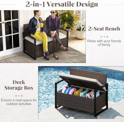 relax4life wicker rattan outdoor storage loveseat bench mix, side view