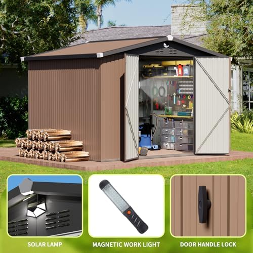 10x8ft metal storage shed, outdoor storage building, close-up detail