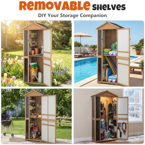 4-tier metal & wood outdoor storage cabinet with, view 9