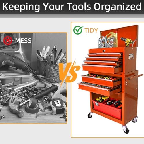 8-drawer tool chest, detachable top box for garage,orange on a desk or shelf