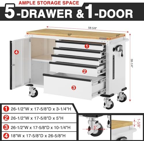 workpro 52" x 20" rolling tool chest, 5-drawer shown in use