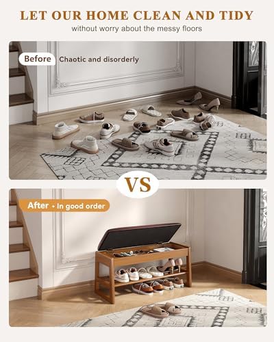 shoe rack bench with hidden storage, 2‑tier solid, side view