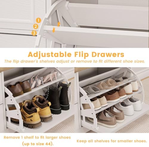 fatorri shoe storage bench, entryway bench with flip showing dimensions