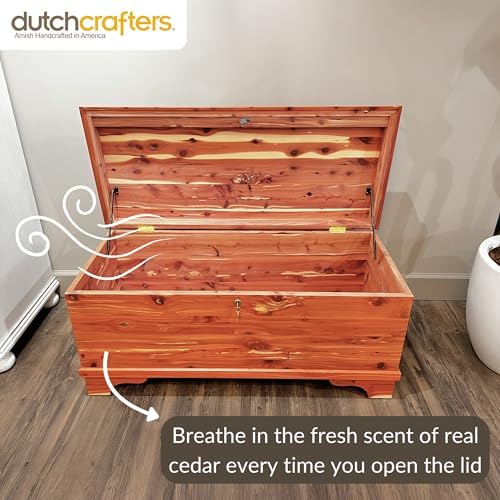dutchcrafters cedar wood blanket storage for living room showing dimensions