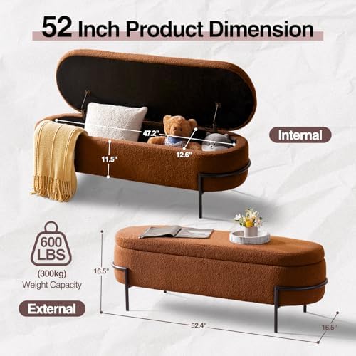fivewillowise 52 inch sherpa storage ottoman bench,end of shown in use