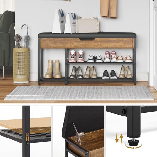 mondeer 37.8'' shoe rack bench with upholstered cushion showing dimensions