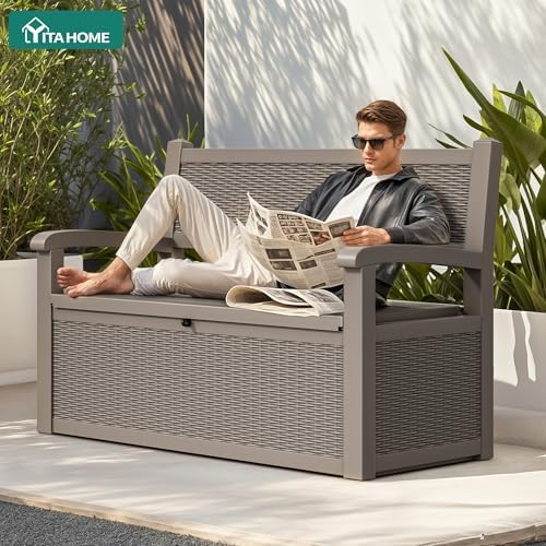 yitahome 80 gallon storage bench deck box, side view