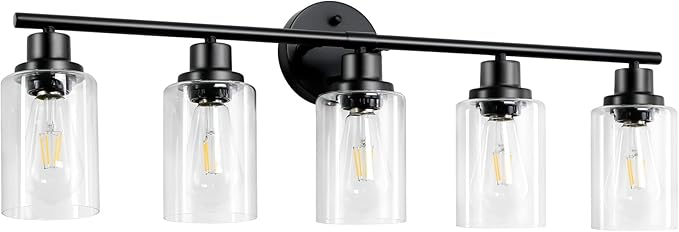 Guliaofo 5-Light Black Bathroom Vanity Lights, E26 Modern Bathroom Light - Image 9