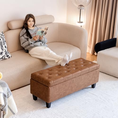 redlife 42" faux leather storage ottoman bench, end, package contents