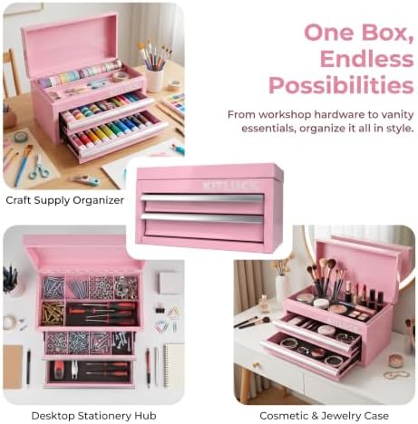kitluck mini metal tool box, 2-drawer top chest, package contents