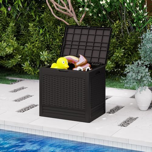 tangkula 25 gallon waterproof outdoor storage box with, side view
