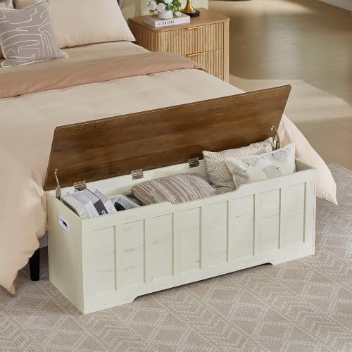 vankiley 51.2" storage chest extra large,wooden storage bench,white+brown showing dimensions
