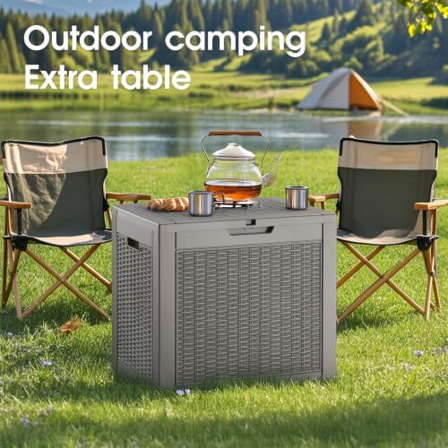 kamaboko outdoor storage box, 34 gallon deck box showing dimensions