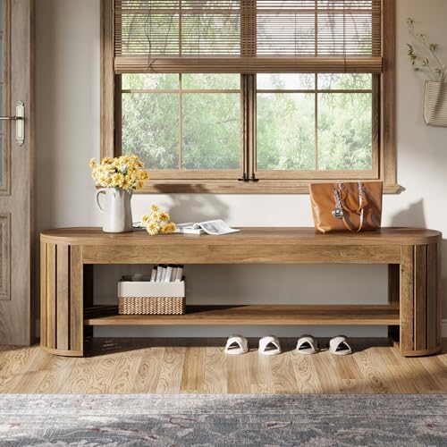 tribesigns 63" wooden entryway bench with shoe storage, front angle view