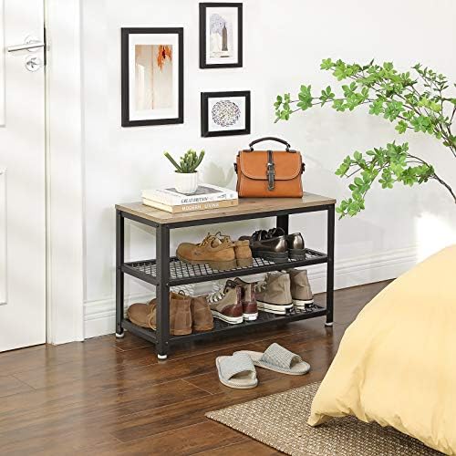 vasagle 3-tier shoe rack, storage bench with metal, side view