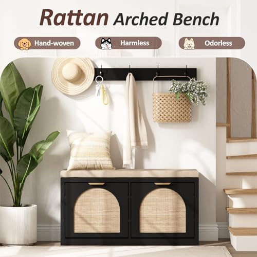 rattan narrow entryway bench with shoe storage, 2, close-up detail