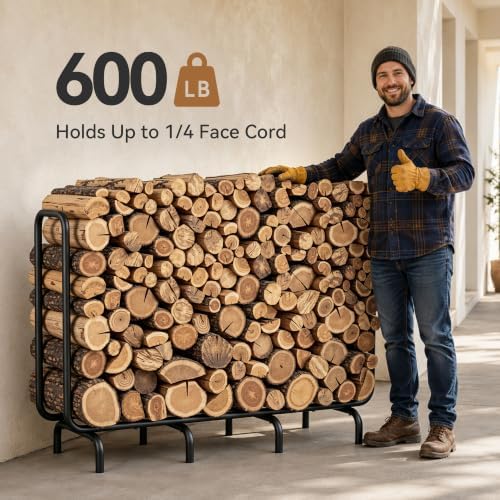 4.5ft firewood rack outdoor, heavy duty metal wood, close-up detail