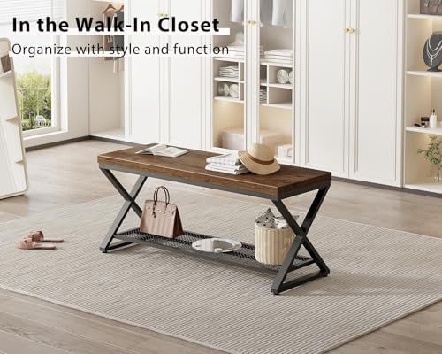 lvb rustic brown entryway bench, 39" industrial shoe, view 9