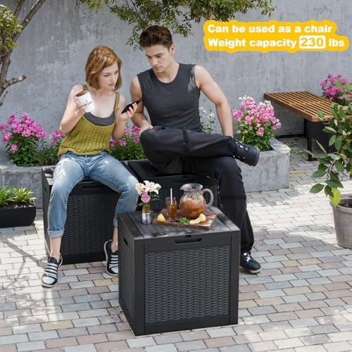 waterproof outdoor storage box, 31 gallon lockable deck, side view