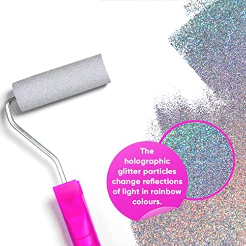 Levaka Glitter Paint Additive for Walls, Holographic Silver Glitter, 5.3oz | Glitter for paint, mixes into any emulsion for painting walls and ceilings, 2 buffing pads, luminous interior finish