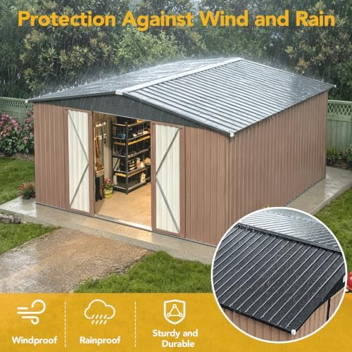 14x12ft outdoor storage shed, tool shed with sloping, close-up detail
