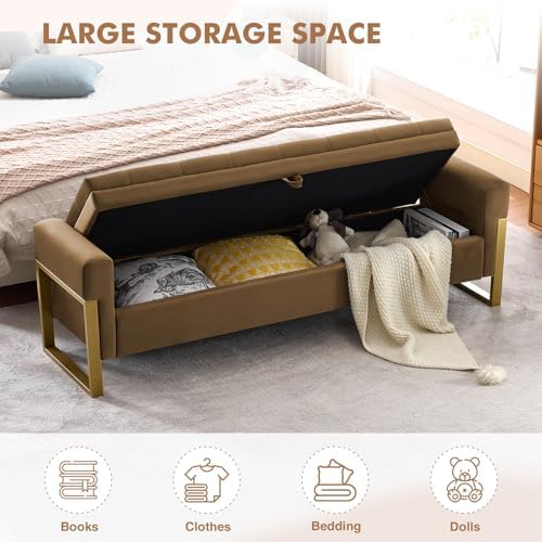 67" storage bench for bedroom, king size end, close-up detail