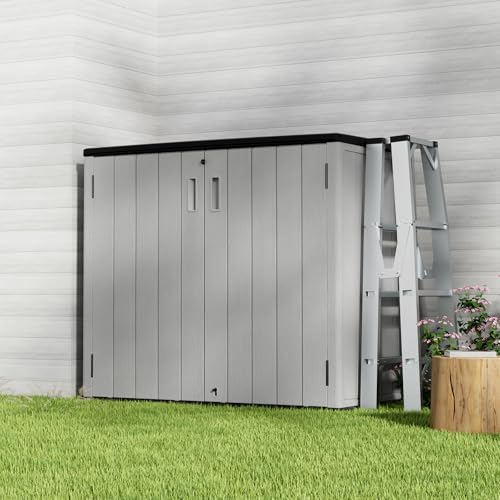 homspark 37 cu.ft outdoor storage shed weather resistant shown in use