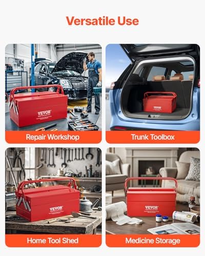 vevor metal tool box, 14-inch, 2-tier 3-tray portable on a desk or shelf