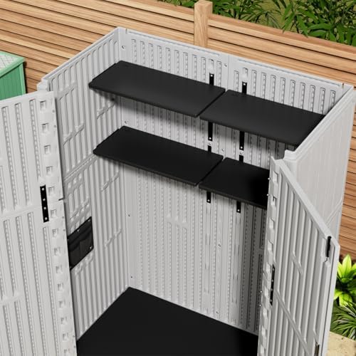 kinying plastic shelving for 37 cu.ft horizontal shed shown in use