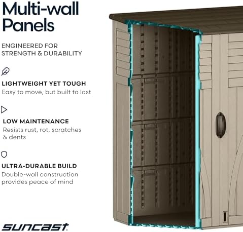 suncast outdoor storage shed, water resistant resin vertical, package contents