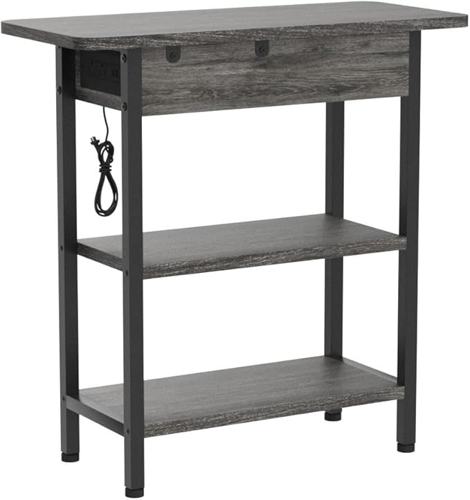 LIDYUK End Table with Charging Station, Flip Top Narrow Side Table - Image 5