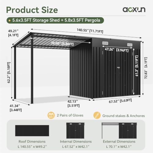 aoxun 12'x3.5' outdoor storage shed & hardtop gazebo shown in use